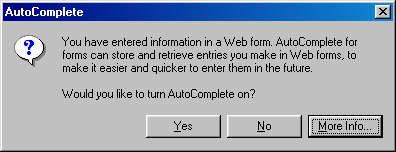 Form AutoComplete Dialogue Box