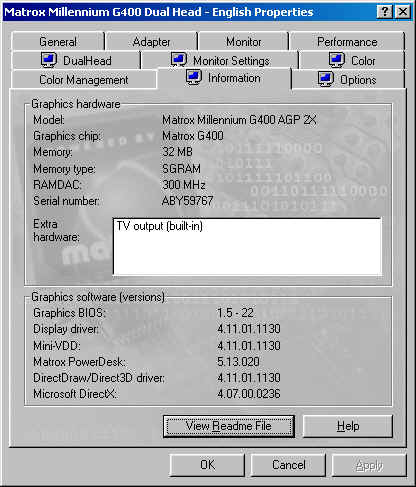 The Matrox G400 Information Center