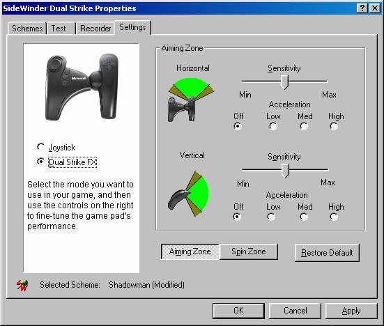 Sidewinder Dual Strike: Settings