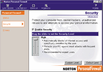 Norton Personal FireWall 2000 2.0 main GUI