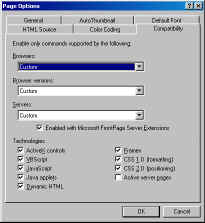 FrontPage Browser Compatibility Options